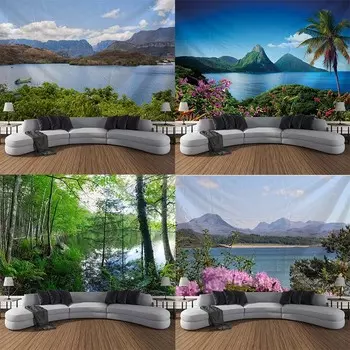 Главная Настенное украшение Гобелен Небо Лес Озеро Фон Офис Гостиная Гобелен 100x75cm