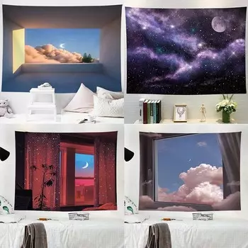 Главная Настенное украшение Гобелен Оконный пейзаж Фон Подвесная ткань Спальня Гостиная Гобелен 100x75cm