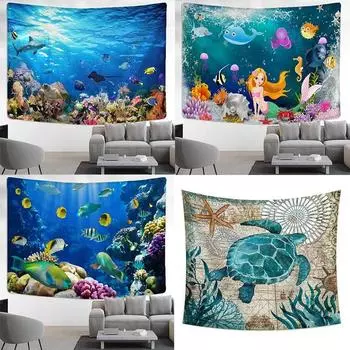 Главная Настенное украшение Гобелен Подводный мир Подвесная ткань Офис Гостиная Гобелен 100x75cm