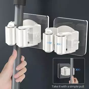 Главная Настенный крючок для хранения вещей Всасывающая труба для ванной комнаты Крючки без следов Настенный органайзер для швабры Водонепроницаемый держатель для метлы абрикосовый