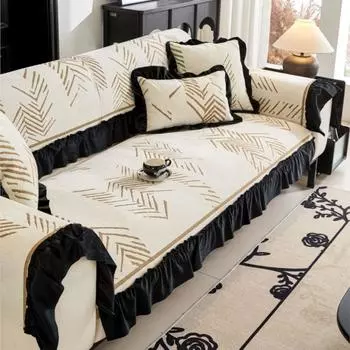 Главная Нескользящая подушка для дивана Чехлы для дивана Чехол из синели Узор «рыбья кость» Кружево Фунда Коврики для дивана 70X70
