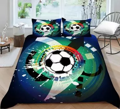 Главная Постельные принадлежности Комплект 3D Футбол Печать Одеяло Чехол Лучший подарок Наволочка Постельное белье Постельный костюм Дышащая микрофибра Моющаяся Single 135x200cm