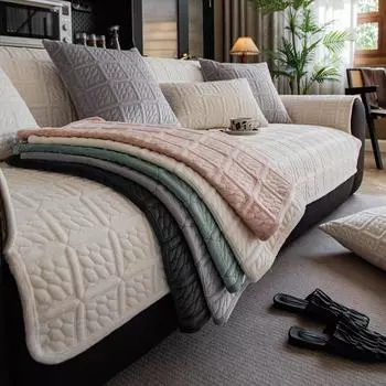 Главная Простые модели осень и зима молочный бархат диванная подушка плюшевая спинка подлокотник подушка полотенце диванный чехол 45*45 бежевый