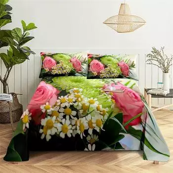 Главная Простыни Роскошная односпальная простыня с розами Модные дизайнерские простыни с цветами Комплект простыней размера «queen size» Простыни и наволочки 150X230cm(2Pcs)