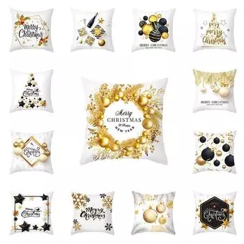 Главная Рождественские украшения Наволочка Веселый платиновый шар Печать Гостиная Диван Подушка Чехол Праздничный подарок 40x40cm