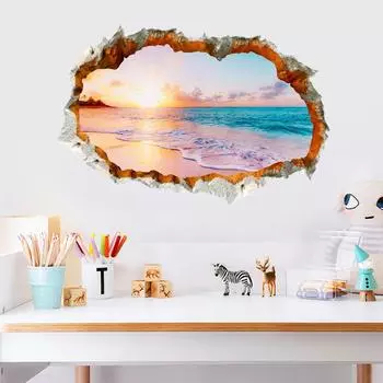 Главная Съемная стена Залатанная спальня Гостиная Стена Брешеный Пляж Море Вид Ложное окно Сцены Фреска 40x 60cm