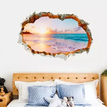 Главная Съемная стена Залатанная спальня Гостиная Стена Брешеный Пляж Море Вид Ложное окно Сцены Фреска 40x 60cm