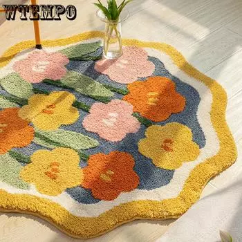 Главная Спальня Девочки Прикроватный коврик Тюльпан Комната Большой ковер Гостиная Круглый плюшевый диван Ковер 60CM diameter