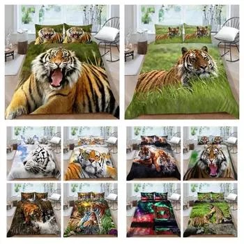 Главная Спальня Покрывало Декор 3D Тигровый принт Одеяло для кровати Мягкая наволочка Покрывала Мягкий пододеяльник UK Single 135x200cm