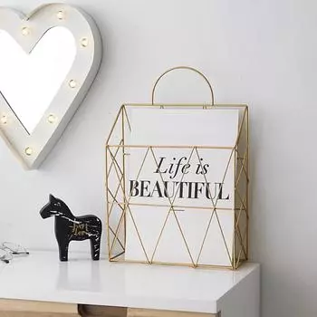 Главная Тяжелая железная полка с ручкой для книг Настольный органайзер Стойка для газет Держатель для файлов чёрный