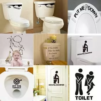 Главная Ванная комната Декор стены двери Искусство Забавное сиденье для унитаза Наклейка на крышку виниловая наклейка @ 16