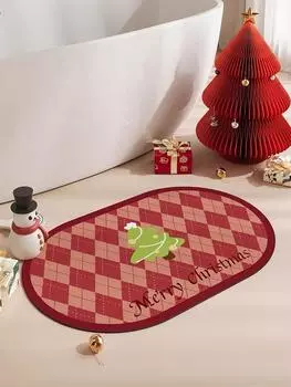 Главная Ванная комната Нескользящий коврик Туалетная дверь Впитывающий быстросохнущий коврик для ванной Рождественский мягкий ковер для ванной комнаты из диатомовой грязи 40x60cm