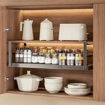 Главная Ящик для фруктов и овощей Хранение продуктов Выдвижной поднос Чехол Разделенный держатель Подвесная полка Кухонная столешница Органайзеры для специй