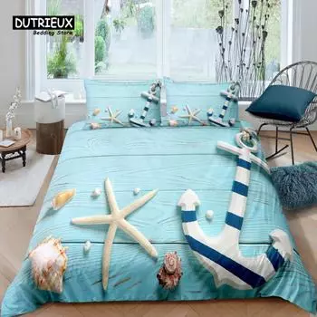 Главная Жизнь Роскошь 3D Морская звезда Якорь Комплект постельного белья Пододеяльник Наволочка Детский комплект постельного белья Queen и King Размеры ЕС/США/Австралия/Великобритания EU single(135x200cm)