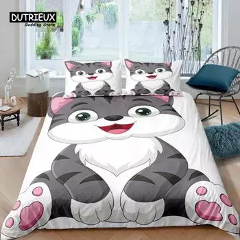 Главная Жизнь Роскошь 3D Мультфильм Кот Постельное белье Комплект Пододеяльник Наволочка Размер Queen и King EU/US/AU/UK Одеяло Постельное белье EU single(135x200cm)