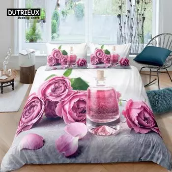 Главная Жизнь Роскошь 3D Парфюм Постельное белье Роза Цветок Пододеяльник Наволочка Queen и King Размер EU/US/AU/UK Одеяло Постельное белье 155x215cm 3pcs