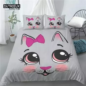 Главная Жизнь Роскошь 3D Вырезанный Кот Принт 2/3 Шт Удобный Пододеяльник Наволочка Постельное Белье Комплекты Королева и Король Размер ЕС/США/Австралия EU single(135x200cm)