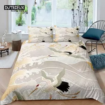 Главная Жизнь Роскошь 3D Японский Журавль Постельное белье Цветок Пододеяльник Наволочка Queen и King Размер EU/US/AU/UK Одеяло Постельное белье EU single(135x200cm)