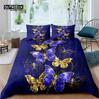 Главная Жизнь Роскошь Бабочка Принт 23 шт Мягкий Пододеяльник Наволочка Королева и Кинг Размер Детский Постельный Комплект EUUSAU Размер EU Single 135x200cm