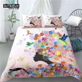 Главная Жизнь Роскошный 3D Бабочка Девушка Принт Комплект Постельного Белья 23 Шт. (Пододеяльник+наволочка) Удобный размер EUUSAU (1) EU Single 135x200cm