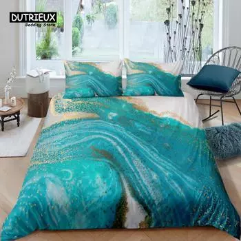 Главная Жизнь Роскошный 3D бирюзовый мраморный комплект постельного белья Золотой пододеяльник Наволочка Queen и King EU/US/AU/UK Размер Одеяло Постельное белье US Queen(228x228cm)