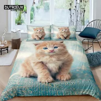 Главная Жизнь Роскошный 3D Cat Постельное белье Комплект пододеяльников Наволочки Детский комплект постельного белья Queen и King Размеры ЕС/США/Австралия/Великобритания EU single(135x200cm)