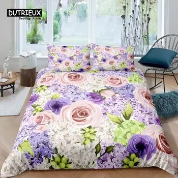 Главная Жизнь Роскошный 3D Фиолетовый Роза Постельное белье Пододеяльник Наволочка Детский Постельное белье Размеры Queen и King EU/US/AU/UK EU single(135x200cm)