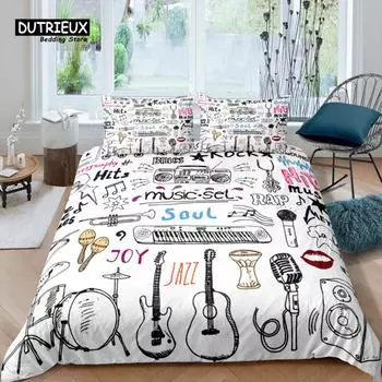 Главная Жизнь Роскошный 3D Музыкальный комплект Постельное белье для девочек Пододеяльник Наволочка Детский комплект постельного белья Queen и King Размеры ЕС/США/Австралия/Великобритания 155x215cm 3pcs