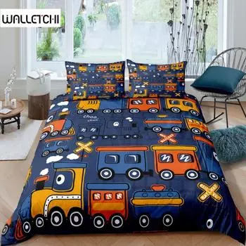 Главная Жизнь Роскошный 3D Постельный комплект с поездом Локомотив Пододеяльник Наволочка Королева и король Размер EU/US/AU/UK Одеяло Постельное белье EU single(135x200cm)
