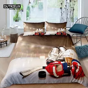 Главная Жизнь Роскошный Хоккейный комплект постельного белья Спортивный пододеяльник Комплект наволочек Детский комплект постельного белья Queen и King Размеры ЕС/США/Австралия/Великобритания EU single(135x200cm)