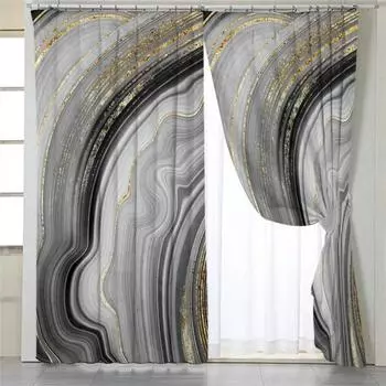 Главная Жизнь Винтажные Мраморные Шторы Для Гостиной Белые Золотистые Плотные Шторы Для Спальни Каменные Роскошные Оконные Шторы Панели 2x50W100H(CM)&Grommet Top