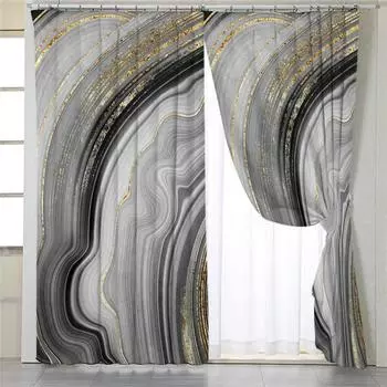 Главная Жизнь Винтажные Мраморные Шторы Для Гостиной Белые Золотистые Плотные Шторы Для Спальни Каменные Роскошные Оконные Шторы Панели 2x50W100H(CM)&Grommet Top