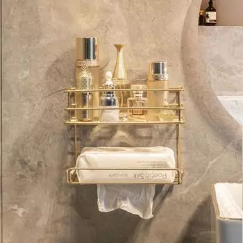 Главная Золотая ванная комната Полка без перфорации Полки Душевая Хранение Настенная стойка Роскошная туалетная бумага Косметические принадлежности Органайзер золотой