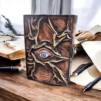 Глаз Кожаный дневник Блокнот Альбом для рисования Винтажная антикварная бумага Декл, Книга теней, Жуткий Гримуар Колдовство 5x7Дневник 7 x 5 in