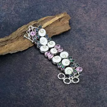 Глаз Шивы, Мистик, Браслет с драгоценным камнем кунцит, Ювелирные изделия из цельного серебра 925 пробы, Красивый браслет ручной работы на День благодарения Adjustable with 8 inches белый