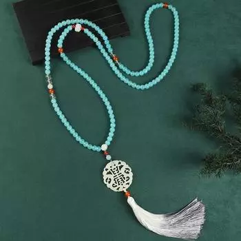 Глазурованная бусинная цепочка-мессенджер, высококлассное длинное ожерелье с бахромой из зеленого сандала, аксессуары для цепочки для свитера, женские