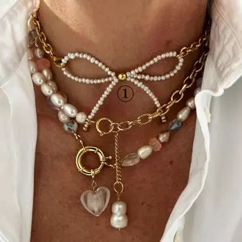 Глазурованная Любовь Бант Ручная работа Бисерая Цепочка на ключицу Сохранение цвета нержавеющей стали