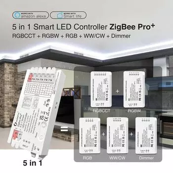 GLEDOPTO ZigBee 3.0 Pro+ LED контроллер 5 в 1 RGB CCT RGBW RGBCCT светодиодная лента Dimer Alexa Homey Tuya Smart APP голосовое управление