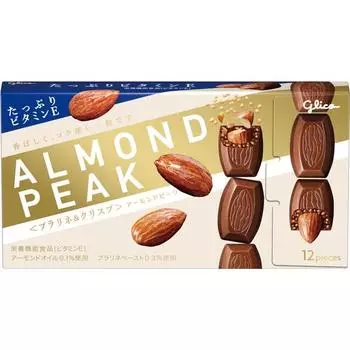 Glico Almond Peak Praline & Crisp 12 штук, богато витамином Е. Тщательно карамелизированный миндаль богат витамином Е.. Тщательно карамелизированный миндаль 1