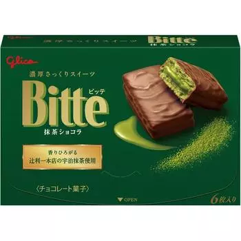 Glico Bitte Matcha Chocolat 6 шт. Насыщенный и хрустящий сладкий напиток - Изготовлен из зеленого чая Удзи из Цудзи Насыщенный и хрустящий сладкий напиток - Изготовлен из зеленого чая Удзи из Цудзи 1