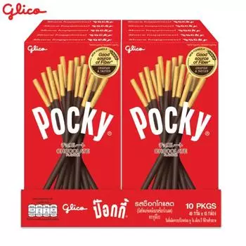 Glico Pocky Chocolate, Бисквитные палочки, покрытые шоколадом, 49 г x 10 шт. - Thai Snack 49 g x 10 pcs