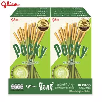 Glico Pocky со вкусом молочного матча, бисквитные палочки, покрытые кондитерскими изделиями со вкусом молочного матча, 39 г x 10 шт. - Thai Snack 39 g x 10 pcs