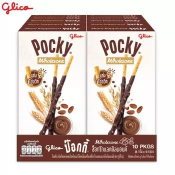 Glico Pocky Wholesome Chocolate Almond, бисквитные палочки, покрытые шоколадным миндалем, 36 г x 10 шт. - Thai Snack 36 g x 10 pcs