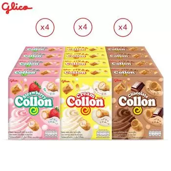 Глико Коллон, сливки, шоколад и клубника (Бисквитный рулет) 54 г, Всего 12 шт - Тайская закуска 54 g x 12 pcs