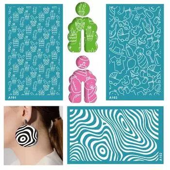 Глиняные трафареты в цветочном стиле, неклейкие трафареты для шелкографии, многоразовые сетчатые трафареты для переноса для изготовления сережек 1