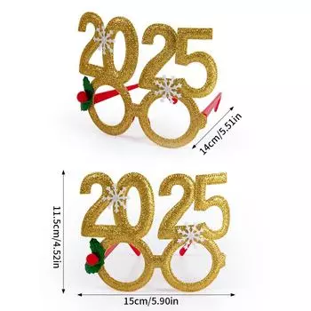 Glitter 2025 Number Glasses Gold Red Green Silver Christmas Party Glasses Xmas Eyeglasses Happy New Year Eve Eyewear Photo Props