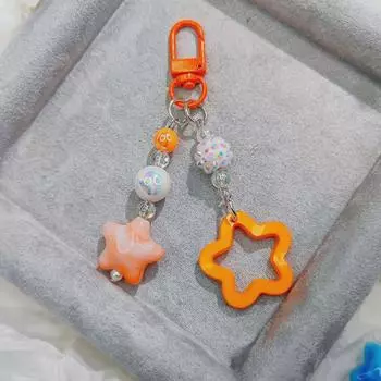 Glitter Acrylic Star & Bell Car Keychain Pendant