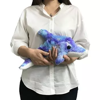 [Glitter Dolphin] Dolphin Stuffed Toy Figurine Mascot Cushion Glitter Cute Fluffy Present (M Size, Blue)