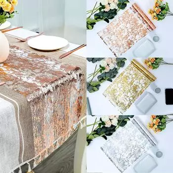 Glitter Metallic Gold Thin Table Runner Wedding Birthday Party Home Decoration Sequin Metallic Foil Thin Mesh Table Runner