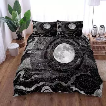 Glitter On Celestial Moon Duvet Cover Set King Queen Double Full Twin Single Size Bed Linen Set EU single(135x200cm)
